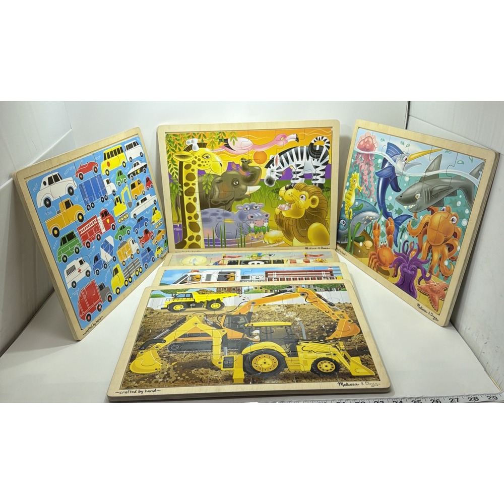 Melissa & Doug Lot of 6 All Wood 24 Piece Puzzles Ocean Jungle Trucks Cars Learn